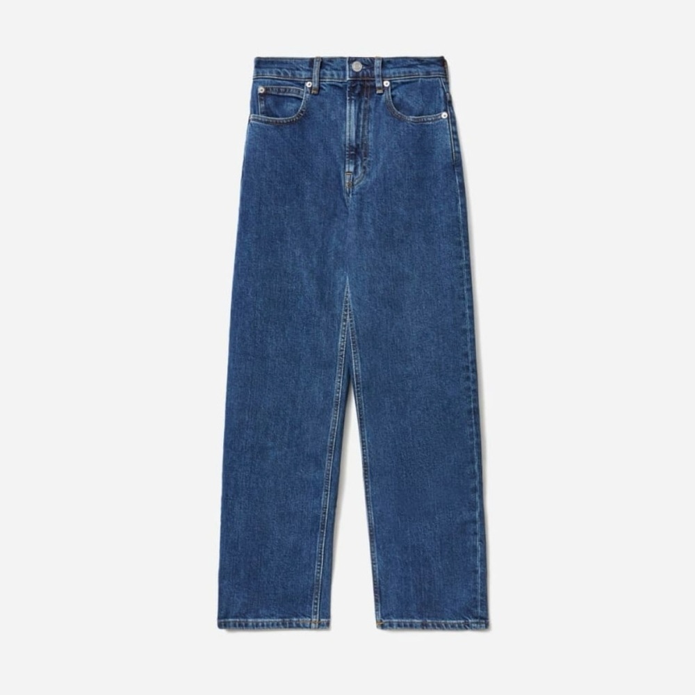 Everlane 90s Way High Organic Cotton Classic Blue Straight Wide Leg Cute Jeans - Picture 4 of 15